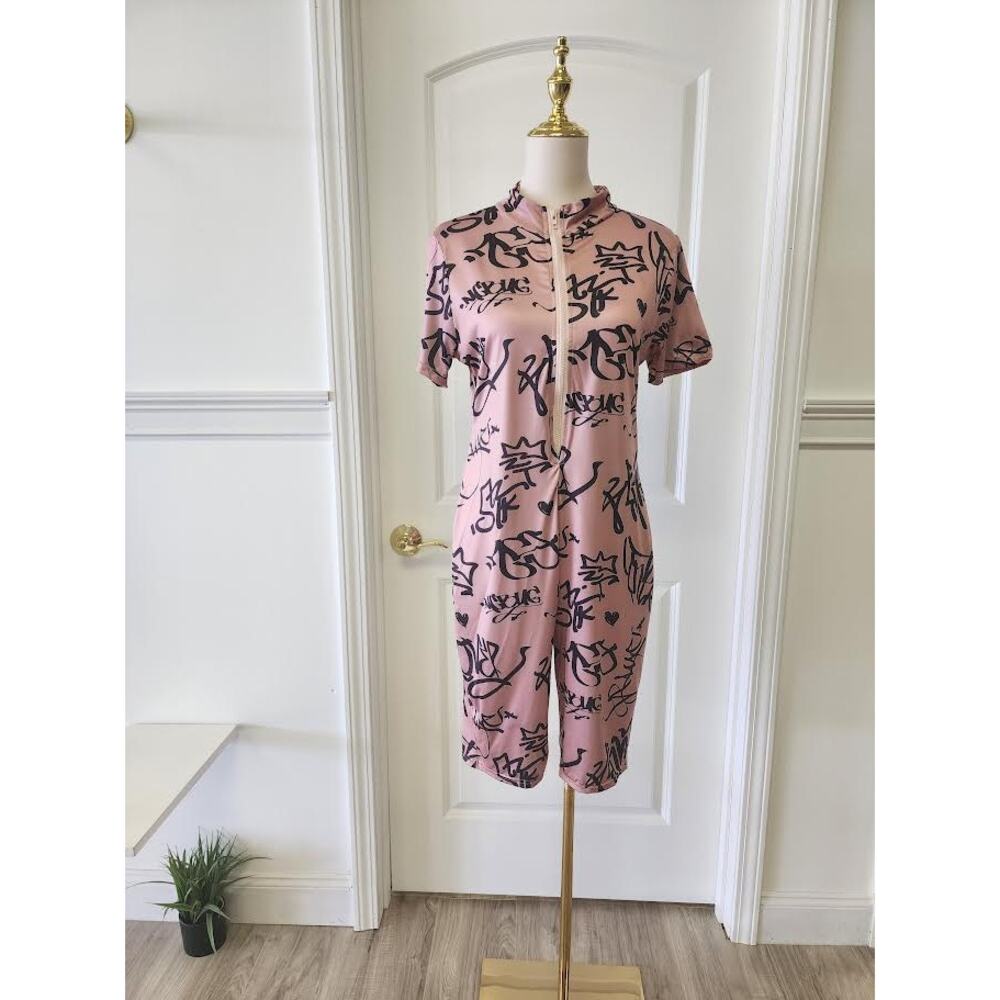 Graffiti Print Pink Romper